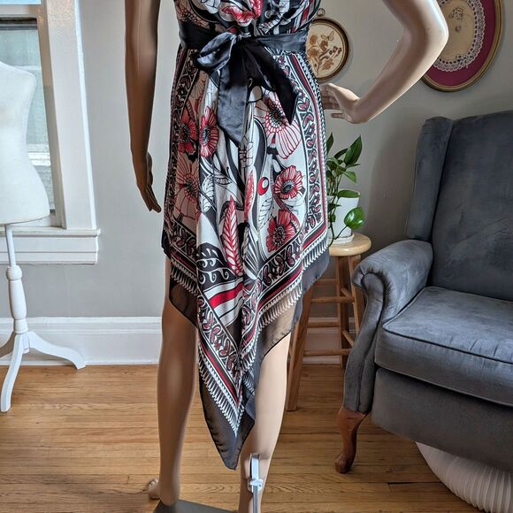 Vintage Y2K Trixxi Halter Dress Red Handkerchief Floral Whimsigoth Jrs Size 5 - Picture 7 of 10